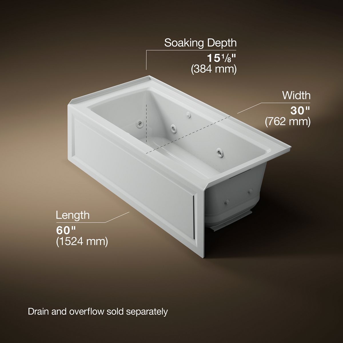 3/4 view of product with dimensions