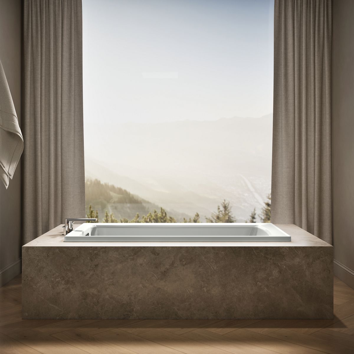 Up to 2 walls & multiple product categories visible, 1-point perspective