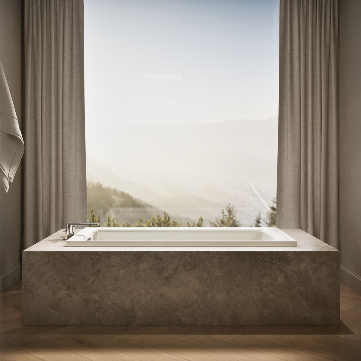 Up to 2 walls & multiple product categories visible, 1-point perspective