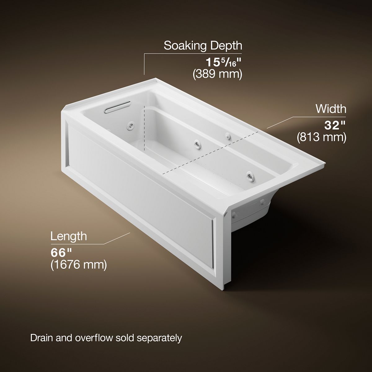 3/4 view of product with dimensions
