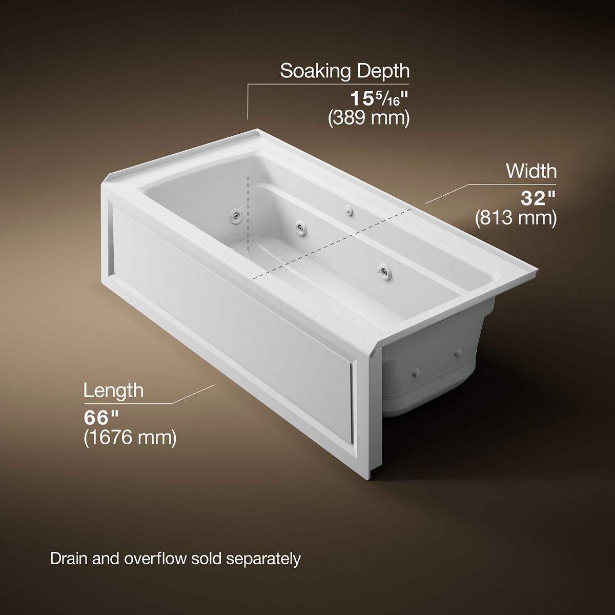 3/4 view of product with dimensions