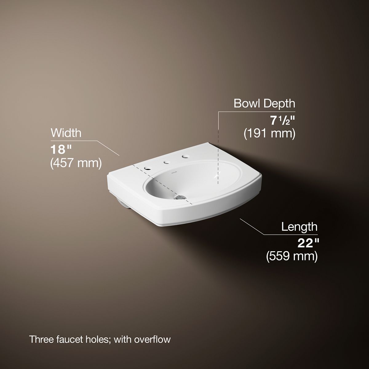 3/4 view of product with dimensions