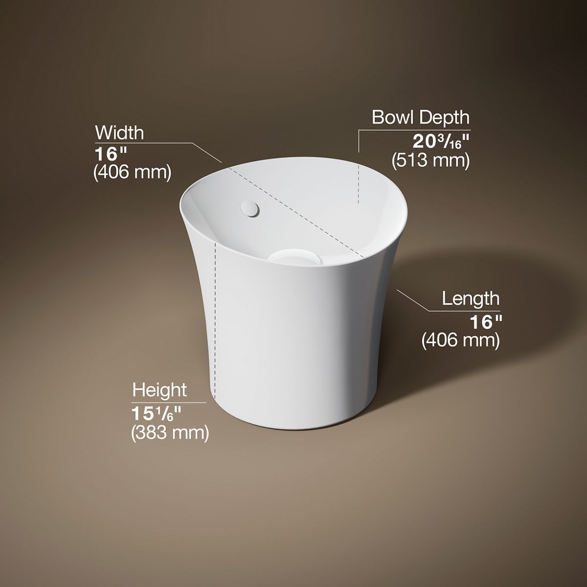 3/4 view of product with dimensions