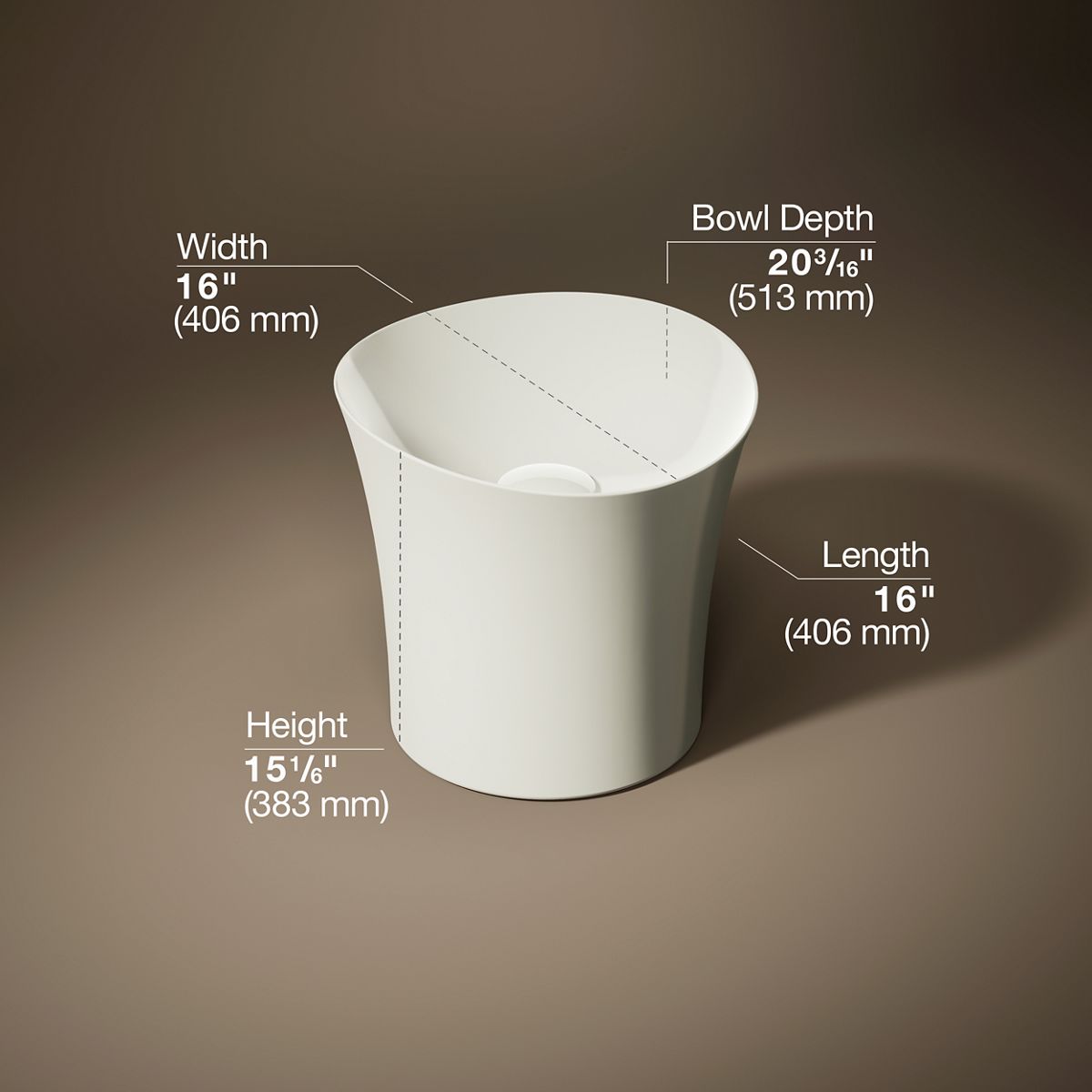 3/4 view of product with dimensions