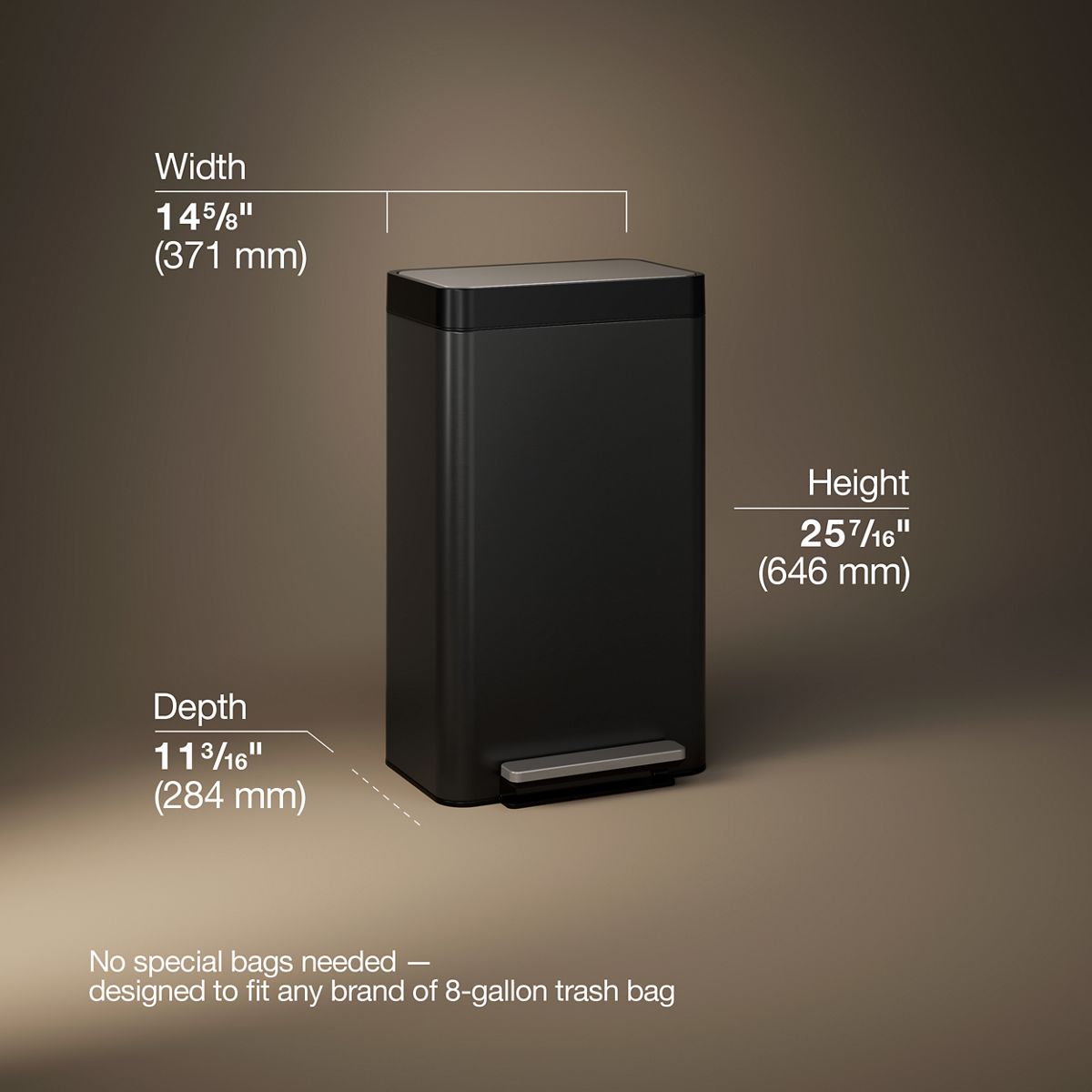 8-gallon loft stainless steel step trash can | K-20941 | KOHLER
