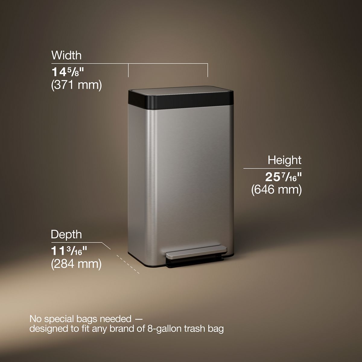 8-gallon loft stainless steel step trash can | K-20941 | KOHLER