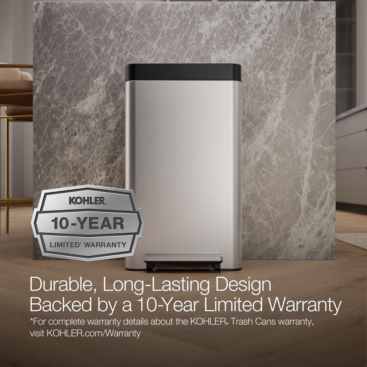 8-gallon loft stainless steel step trash can | K-20941 | KOHLER