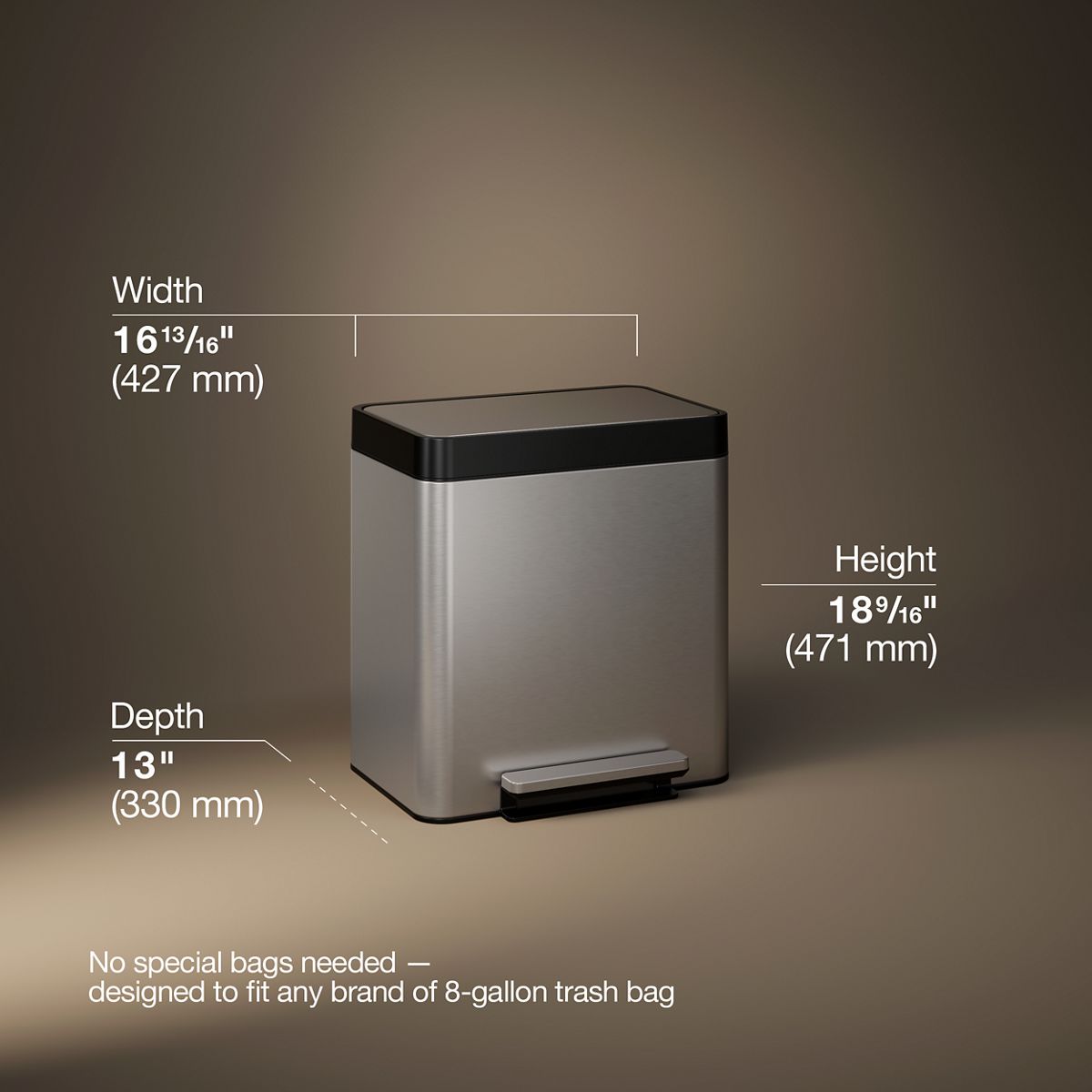8-gallon stainless steel step trash can | K-20942 | KOHLER