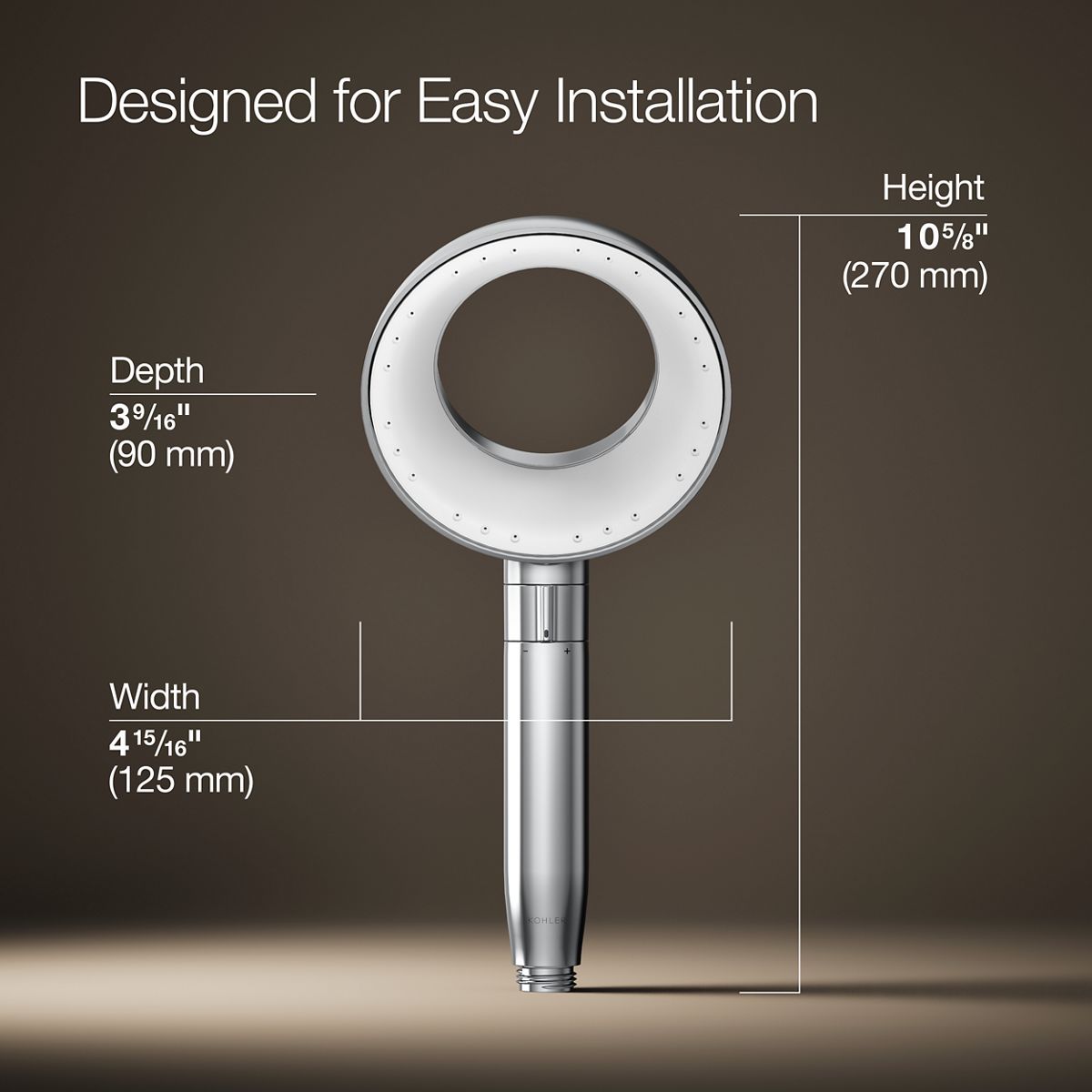 3/4 view of product with dimensions