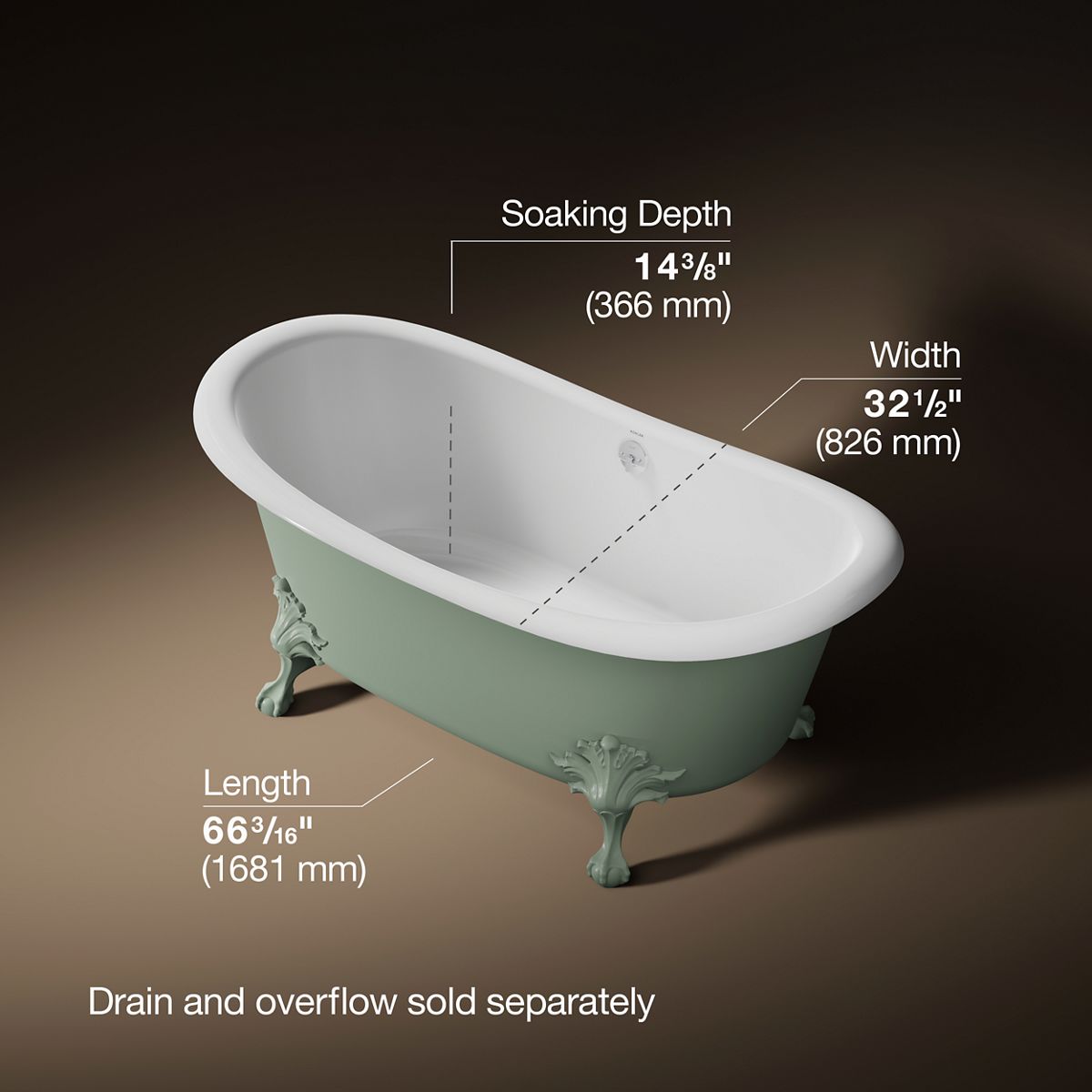 3/4 view of product with dimensions