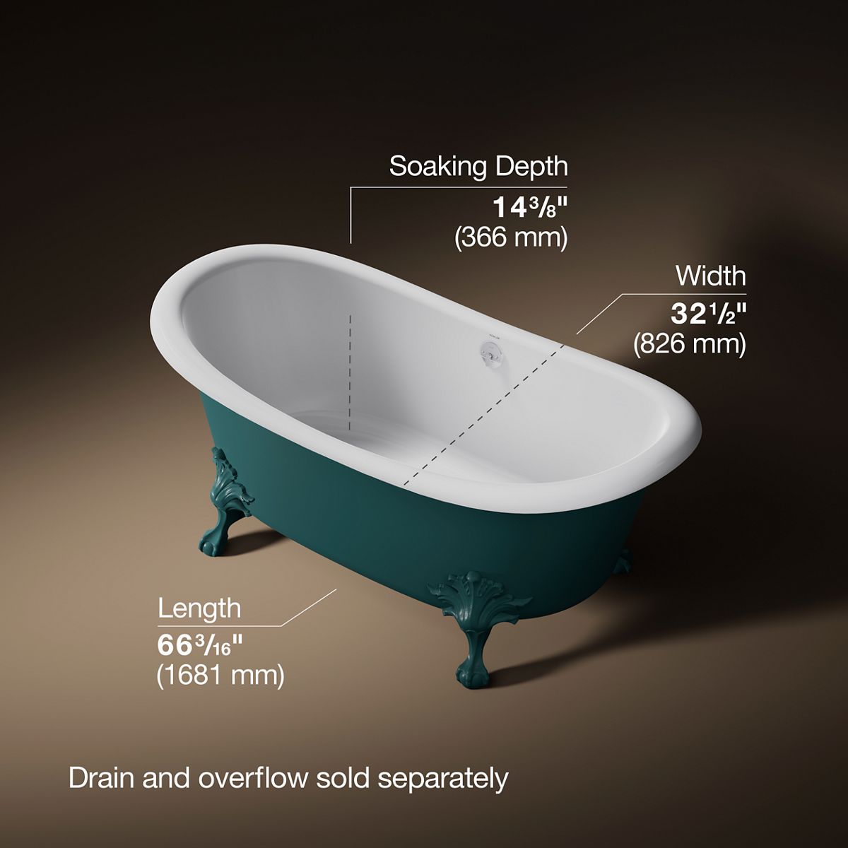 3/4 view of product with dimensions