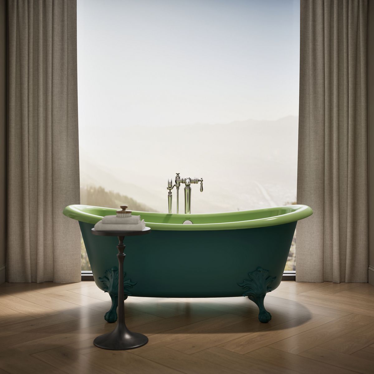 Up to 2 walls & multiple product categories visible, 1-point perspective