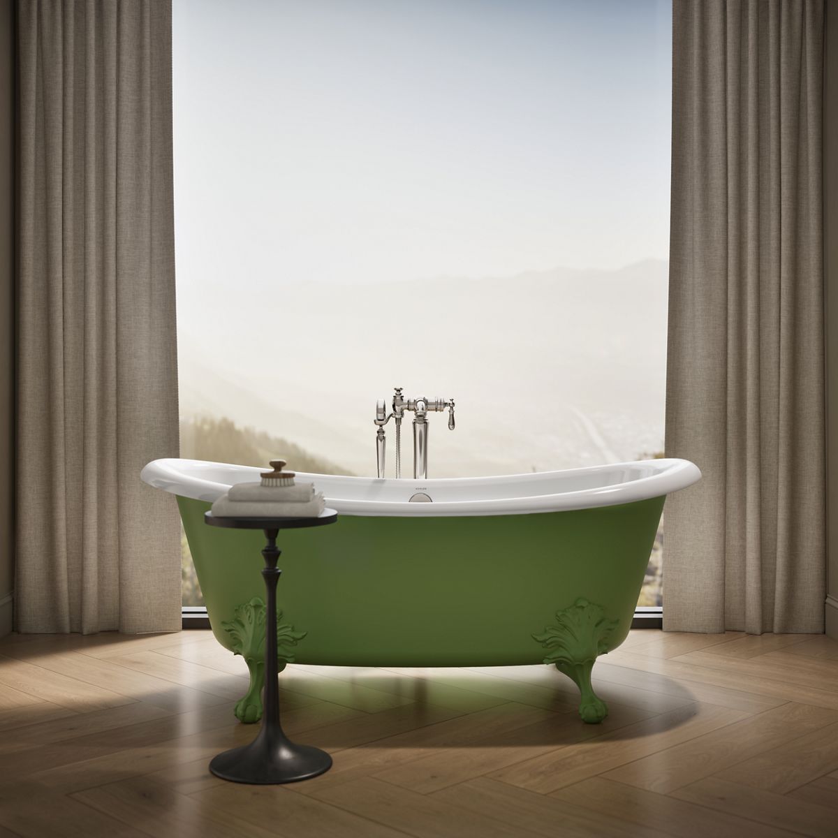 Up to 2 walls & multiple product categories visible, 1-point perspective