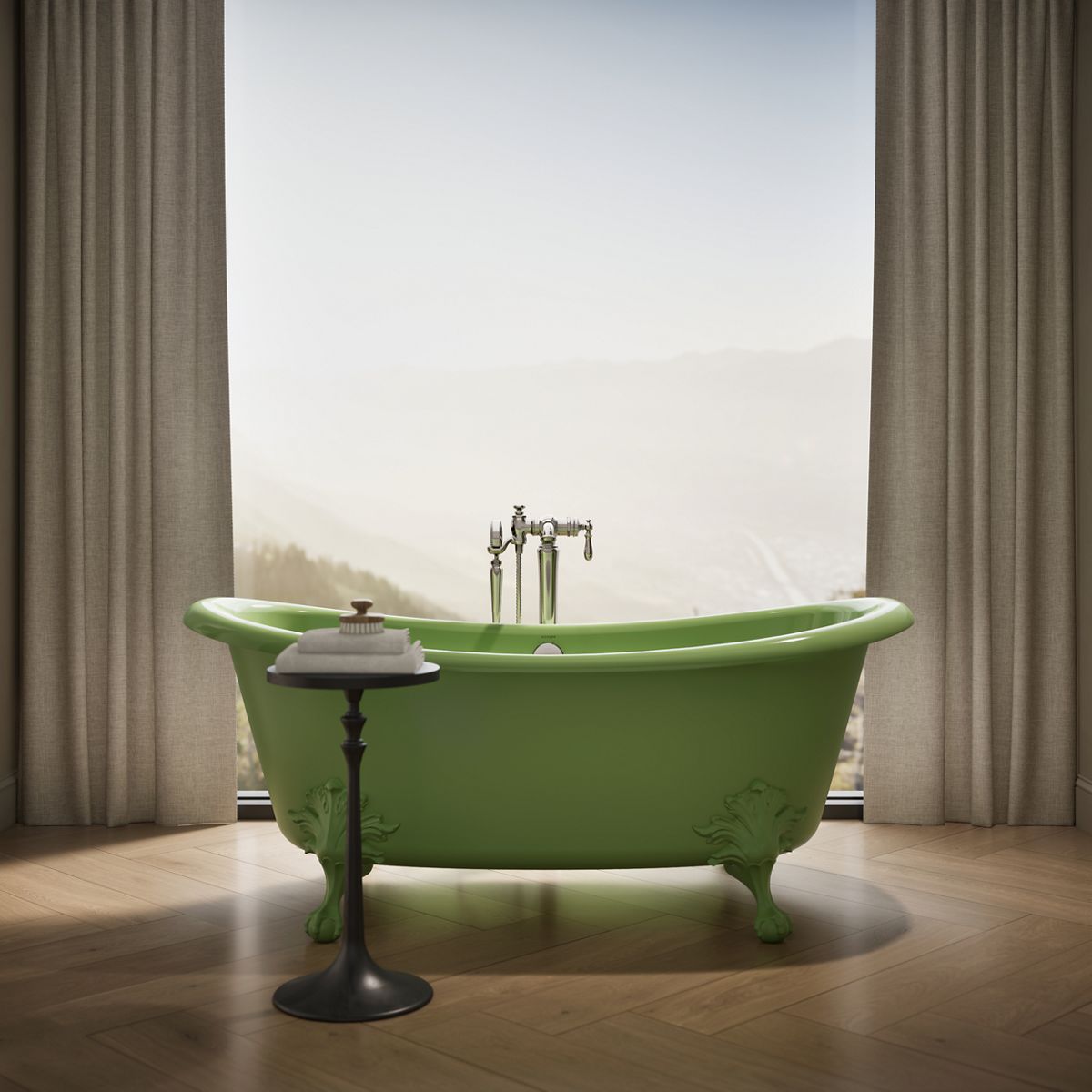Up to 2 walls & multiple product categories visible, 1-point perspective