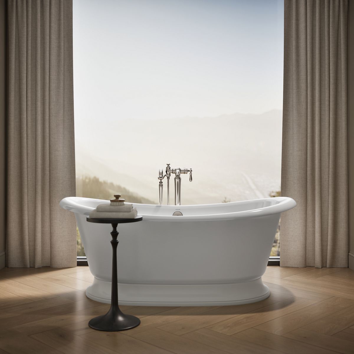 Up to 2 walls & multiple product categories visible, 1-point perspective