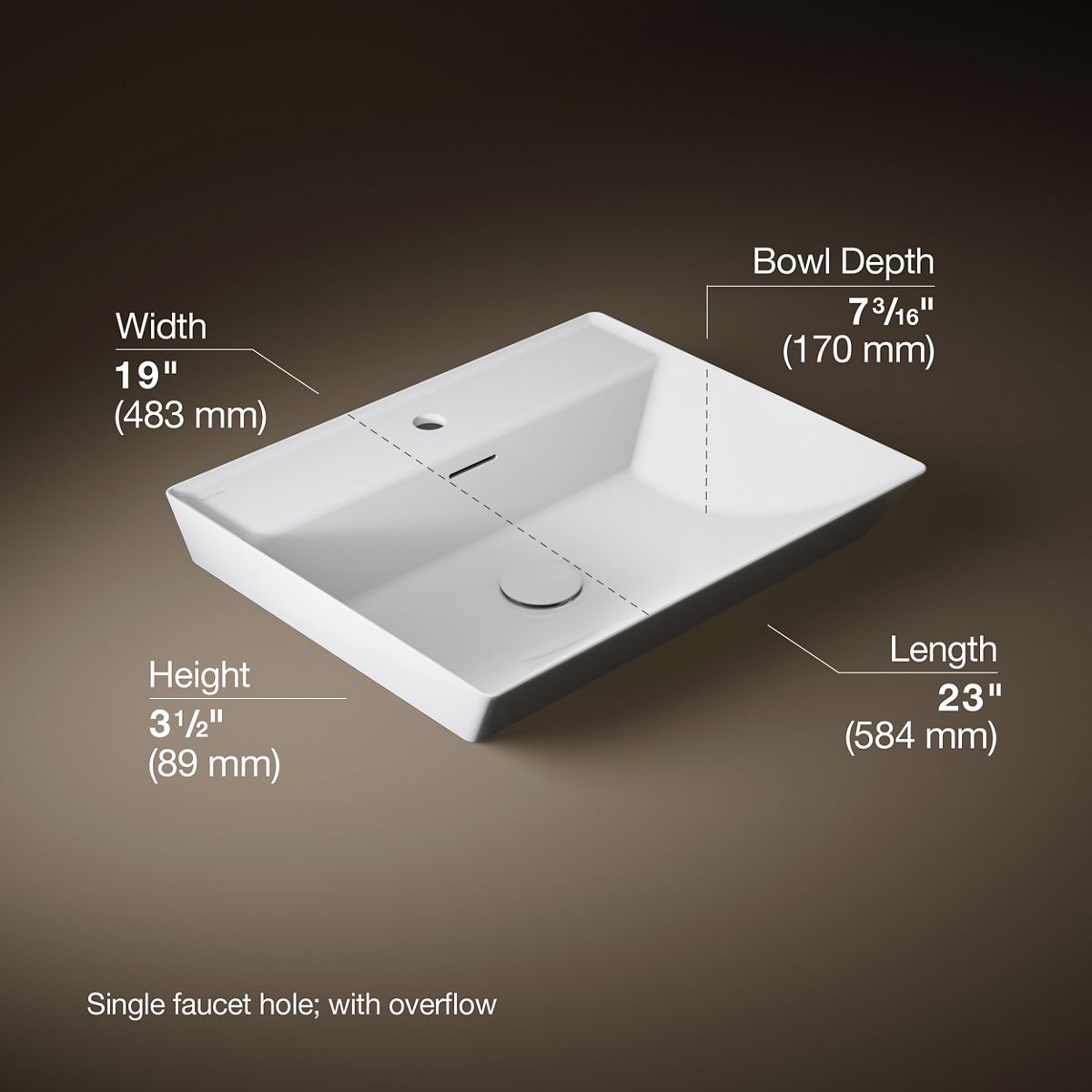 3/4 view of product with dimensions