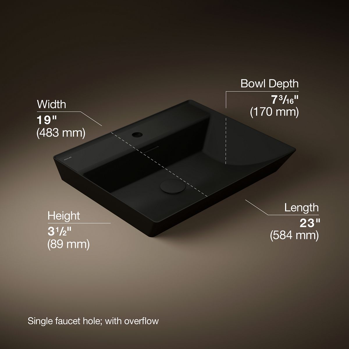 3/4 view of product with dimensions