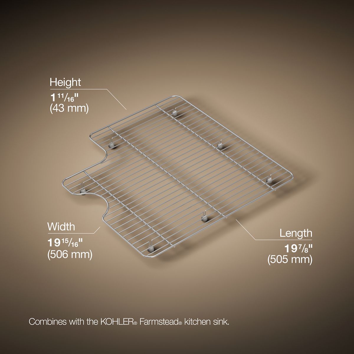 3/4 view of product with dimensions