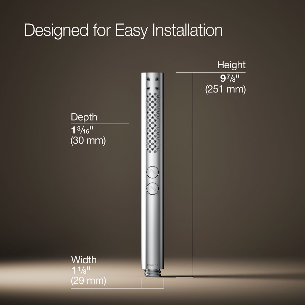 3/4 view of product with dimensions