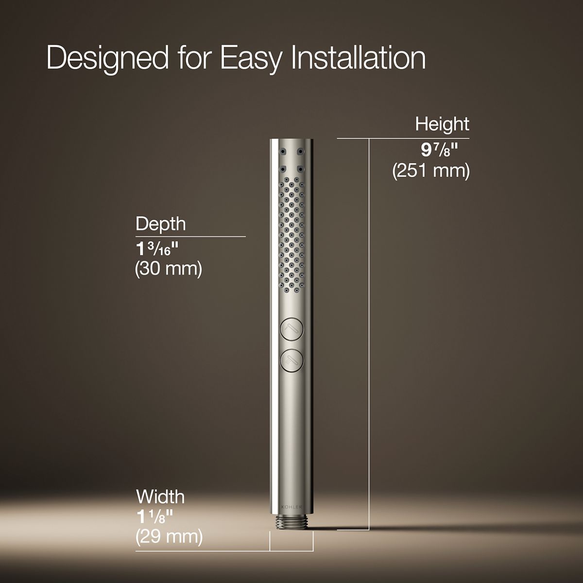 3/4 view of product with dimensions