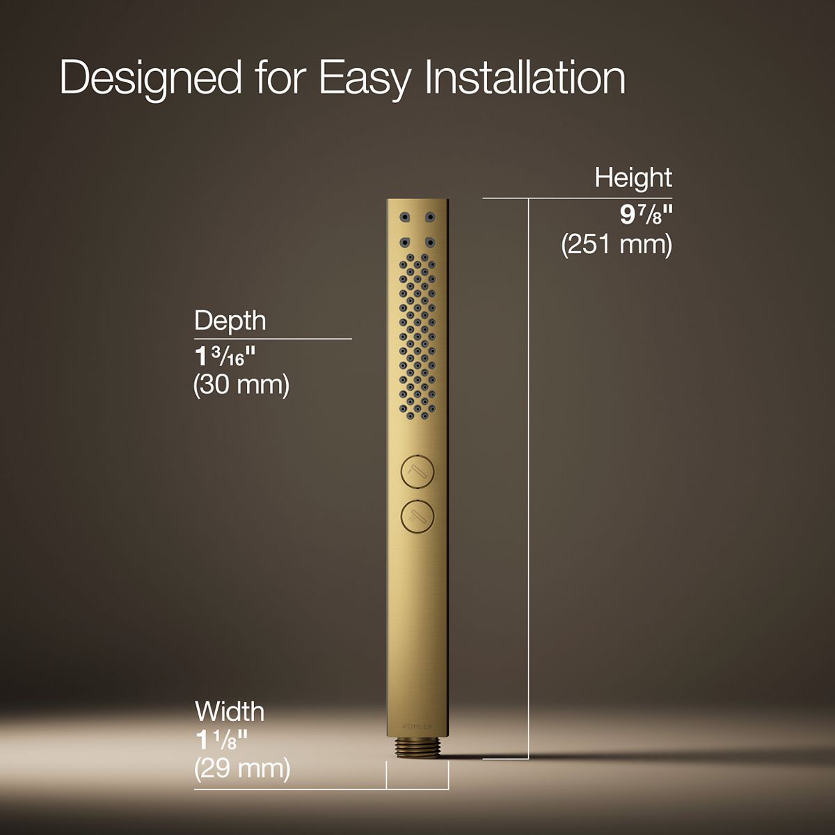 3/4 view of product with dimensions