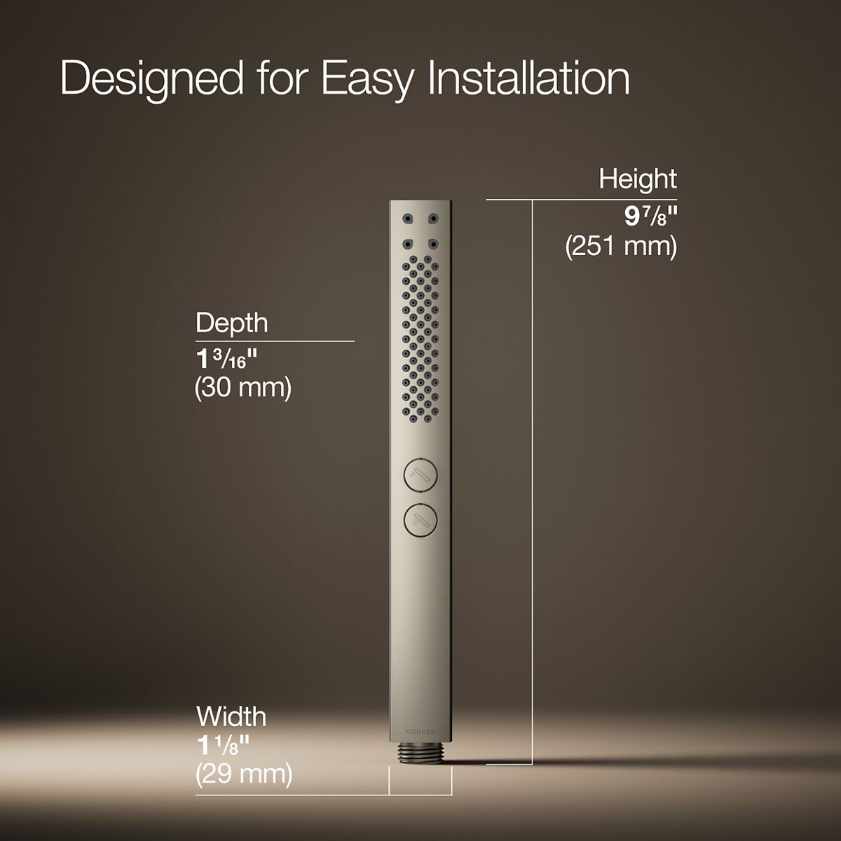 3/4 view of product with dimensions