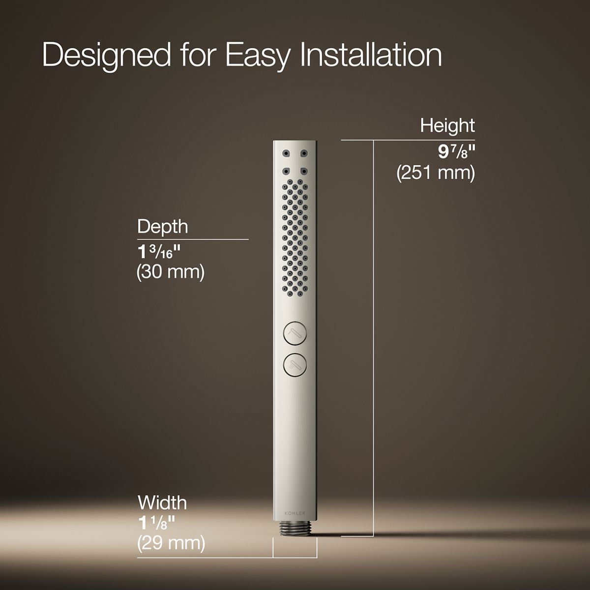 3/4 view of product with dimensions