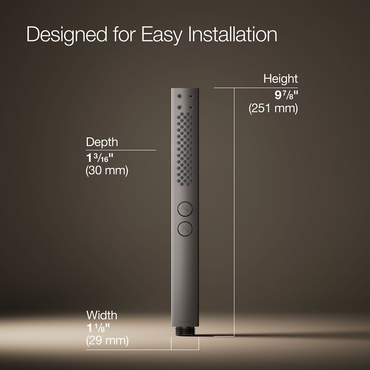 3/4 view of product with dimensions