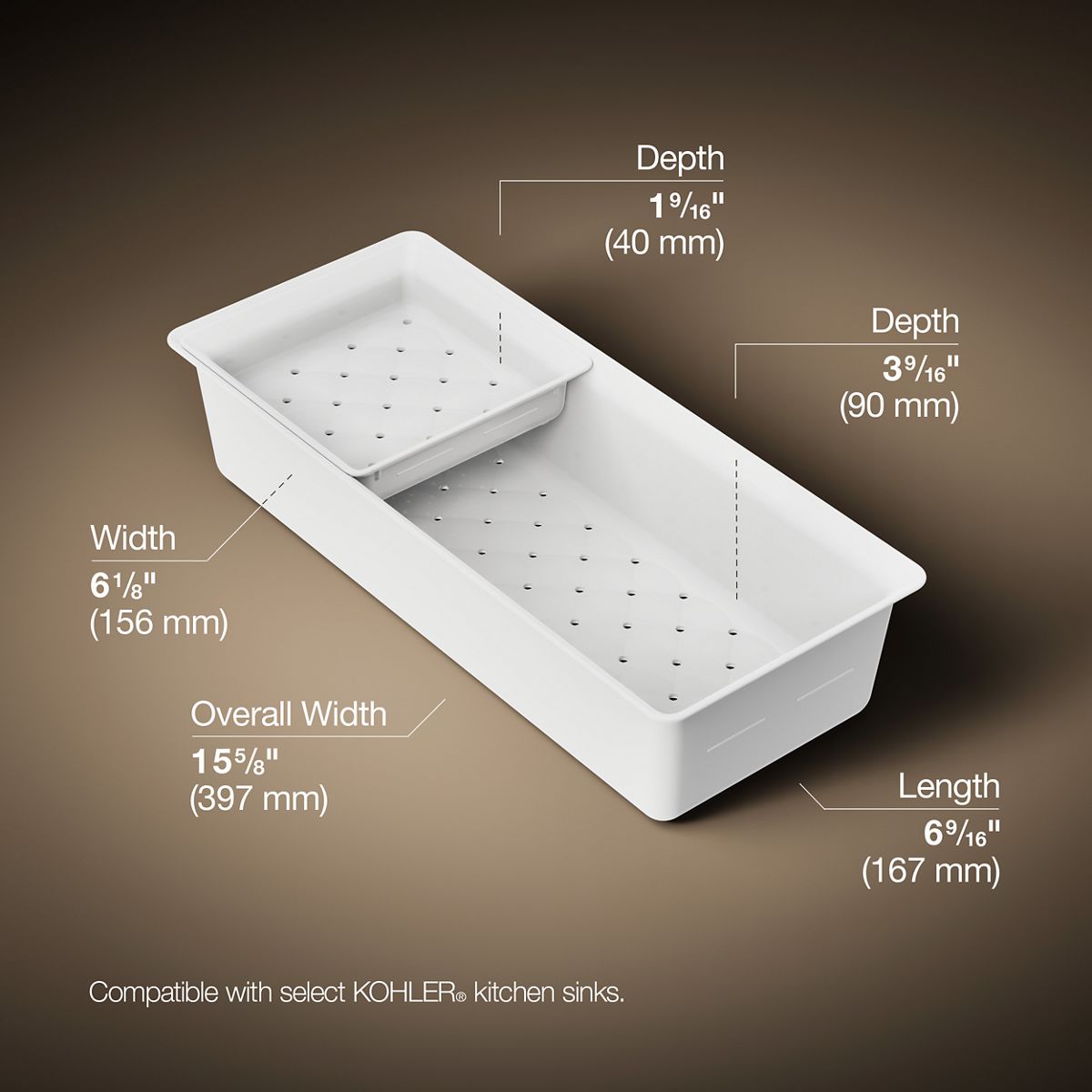 3/4 view of product with dimensions