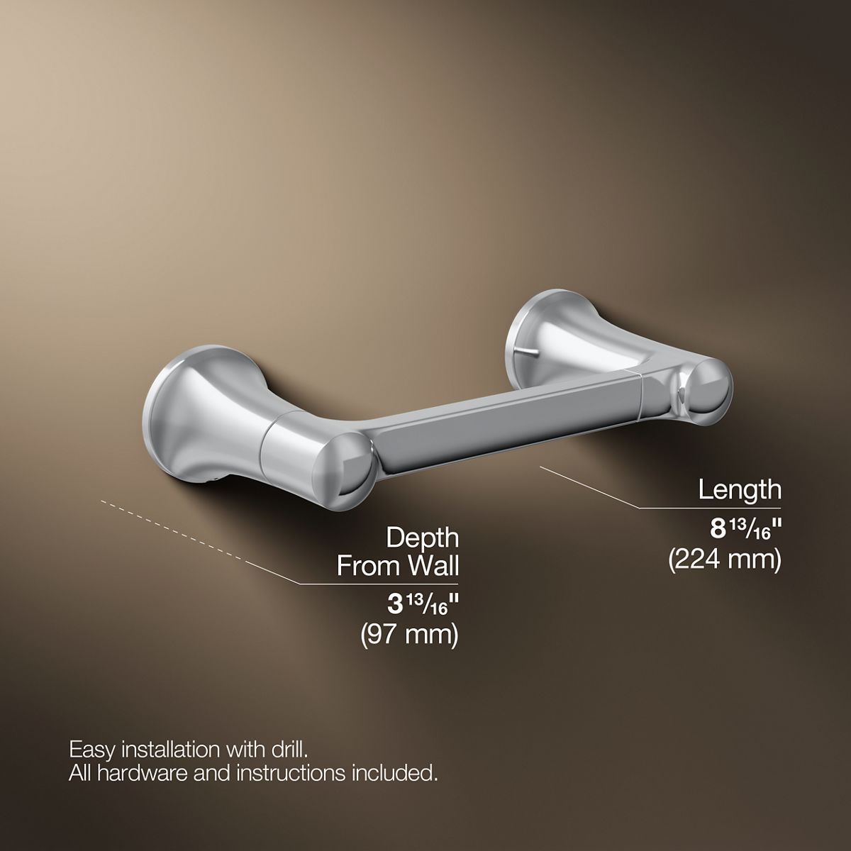 3/4 view of product with dimensions