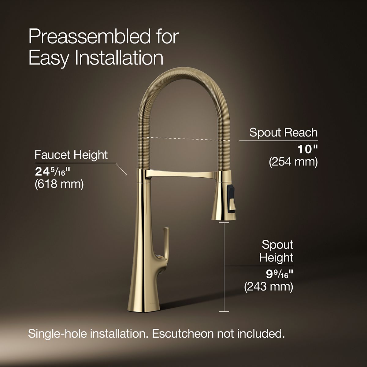 Robinet D'évier Kohler K-28267-CP - Chrome Poli - Monotrou - Haute Arc