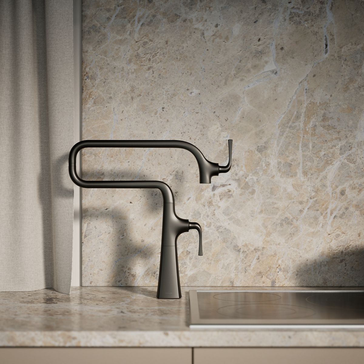 angled view, not straight-on, 1-point perspective