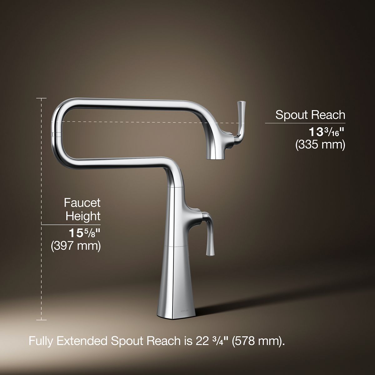 3/4 view of product with dimensions