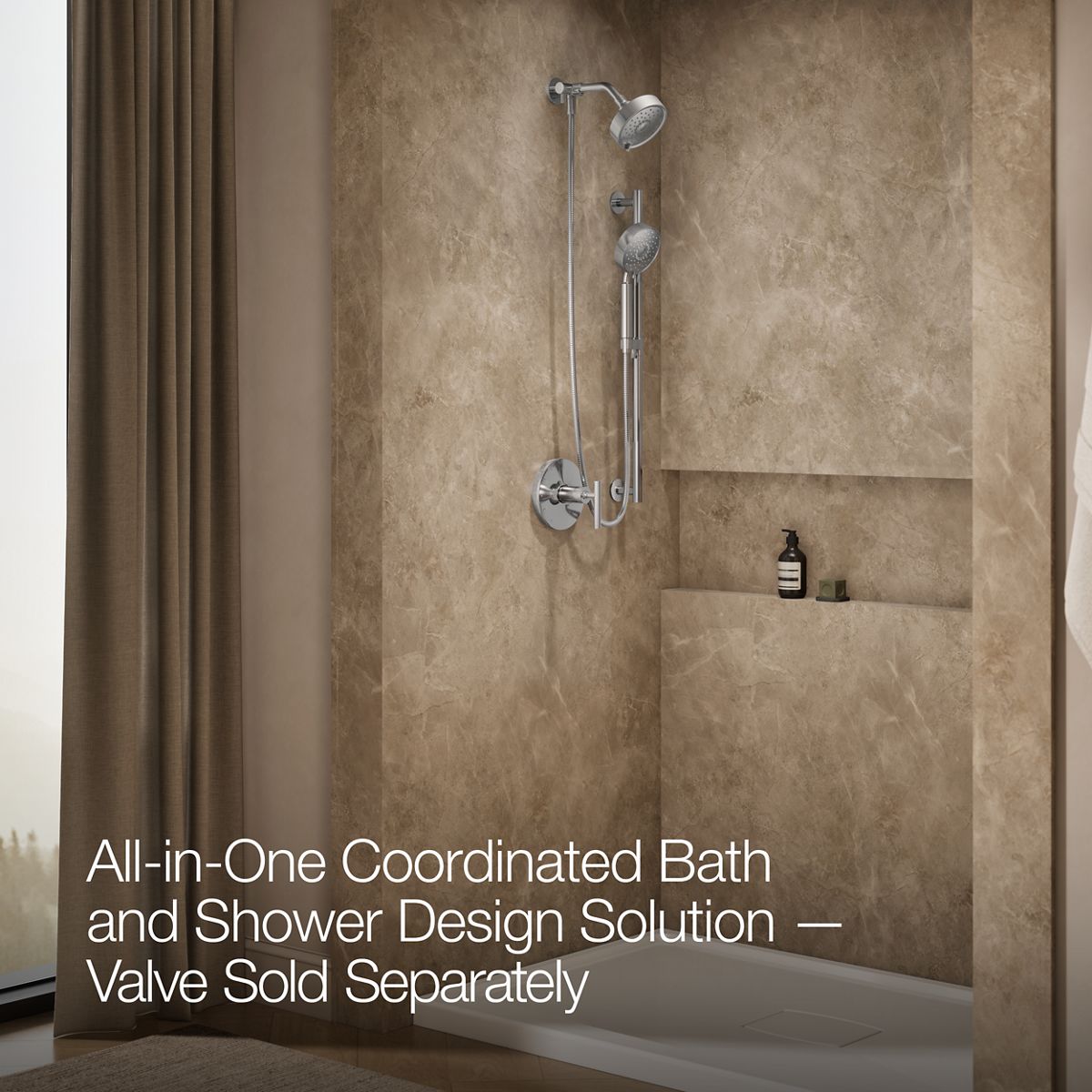Up to 2 walls & multiple product categories visible, 2-point perspective