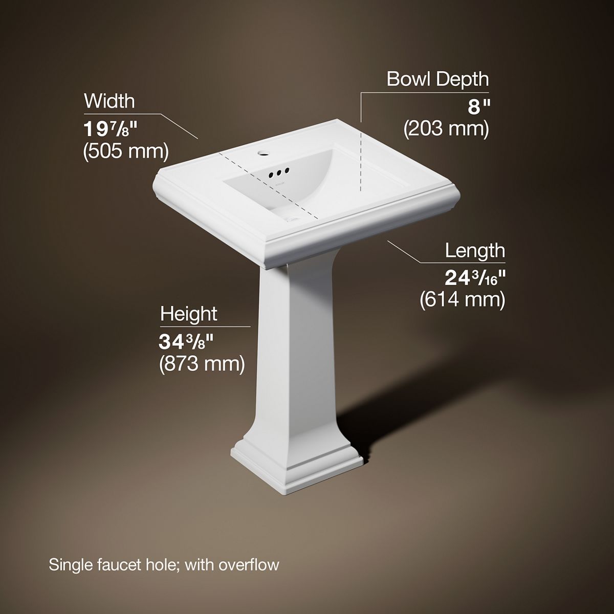 3/4 view of product with dimensions