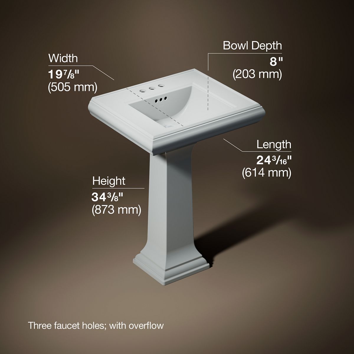 3/4 view of product with dimensions
