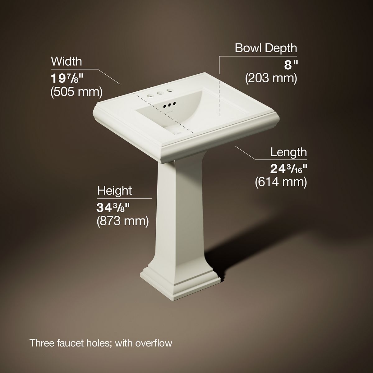3/4 view of product with dimensions