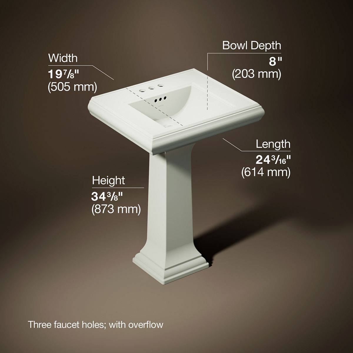 3/4 view of product with dimensions