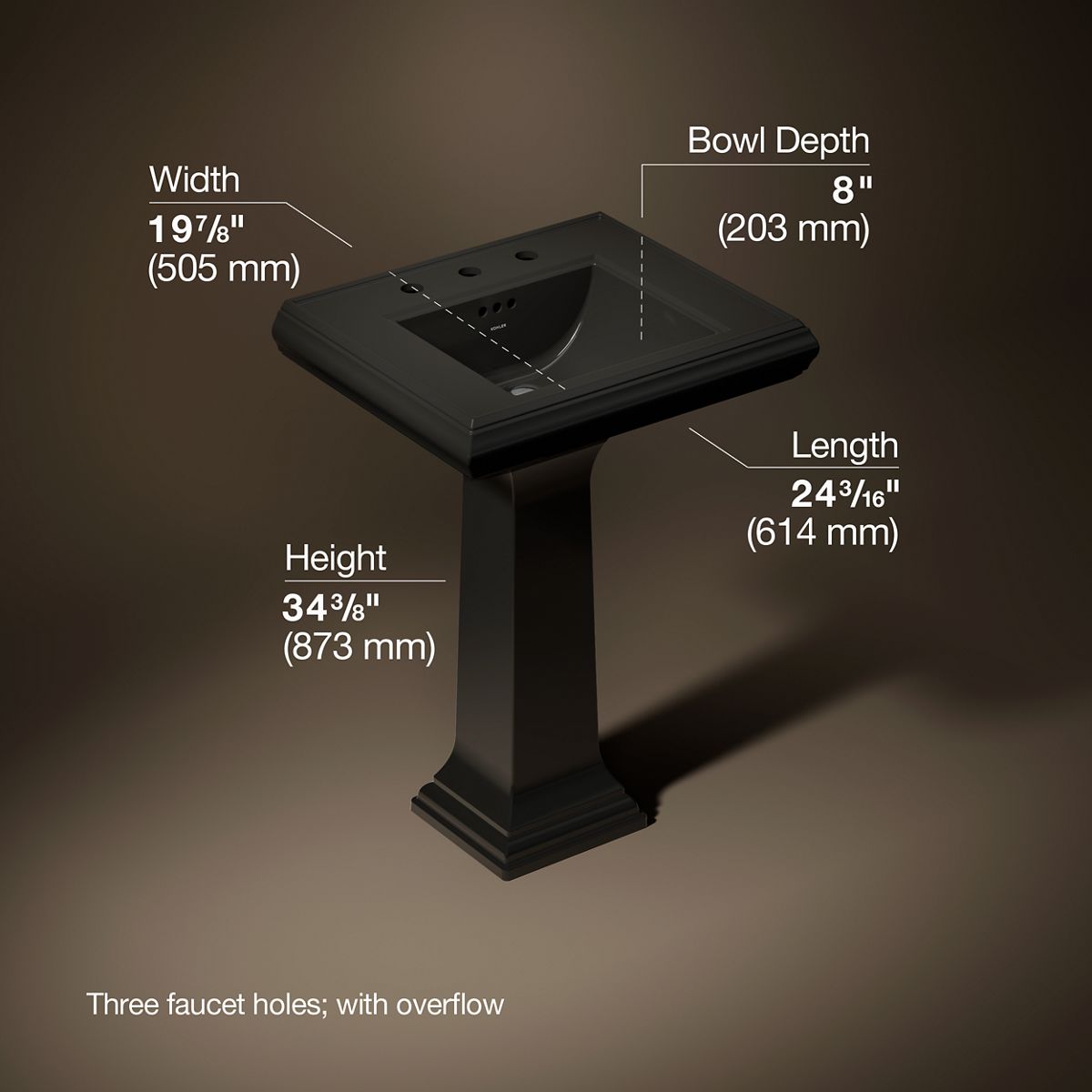 3/4 view of product with dimensions