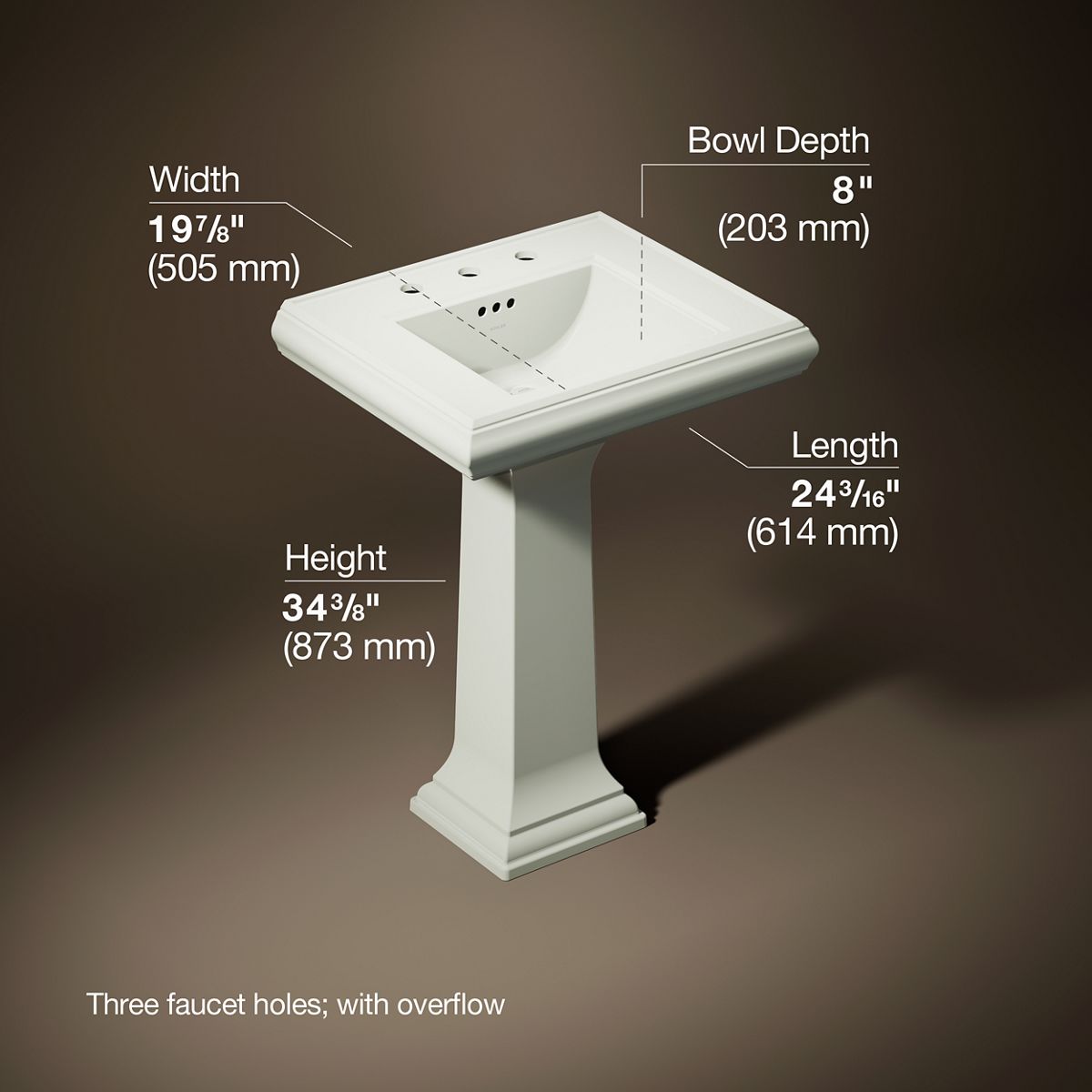 3/4 view of product with dimensions