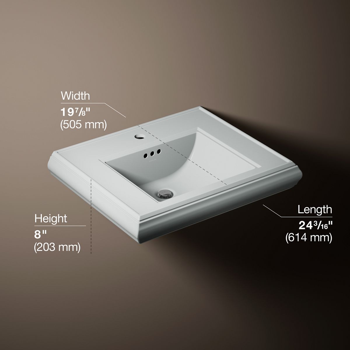 3/4 view of product with dimensions
