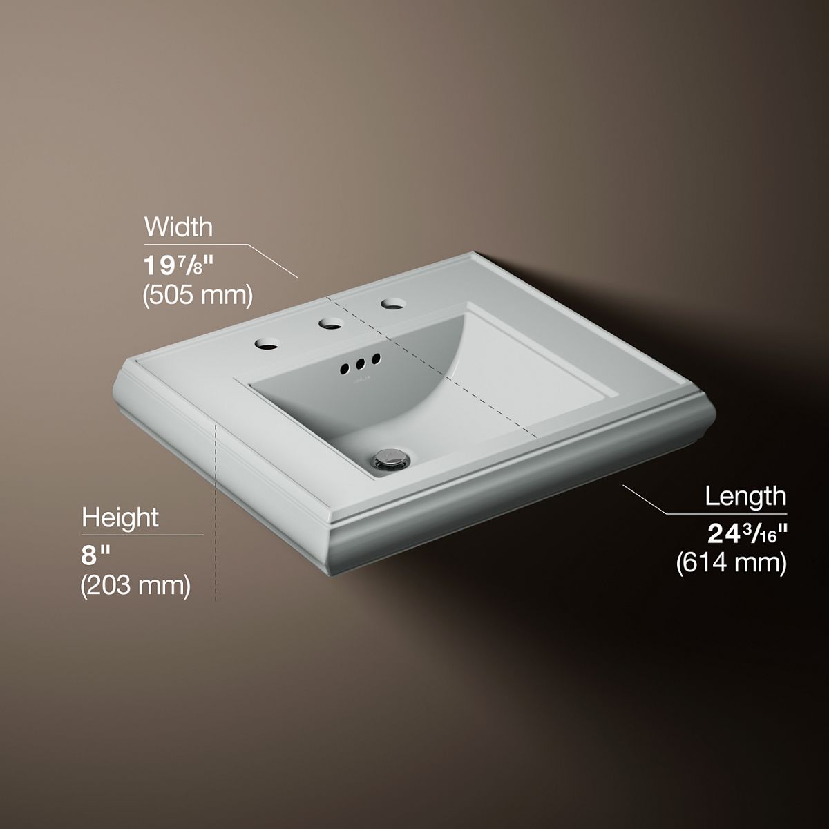3/4 view of product with dimensions