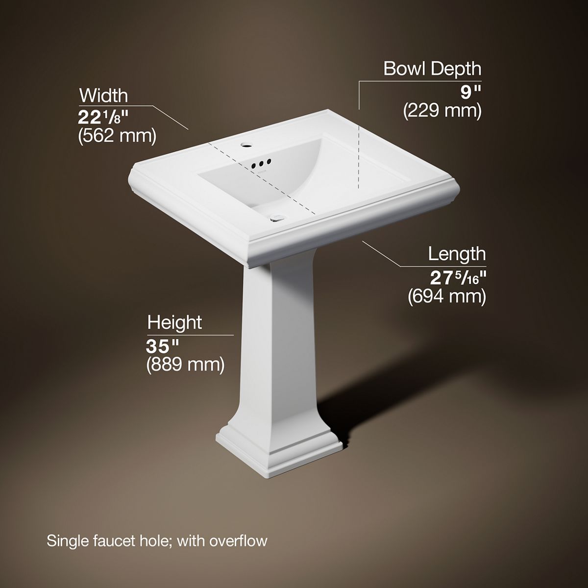 3/4 view of product with dimensions
