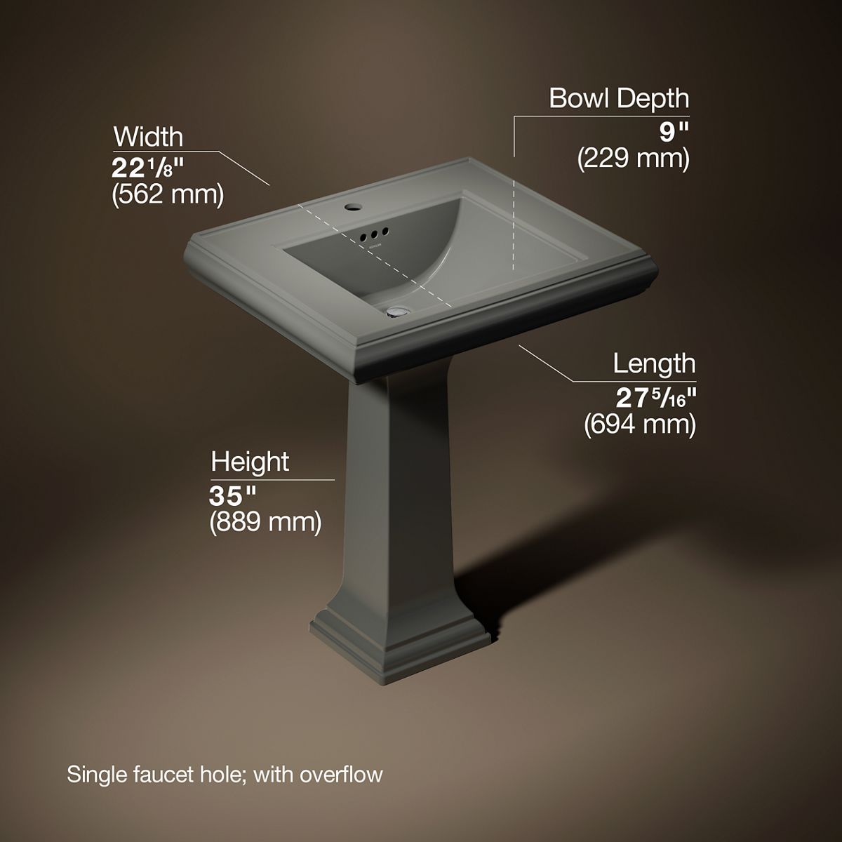 3/4 view of product with dimensions