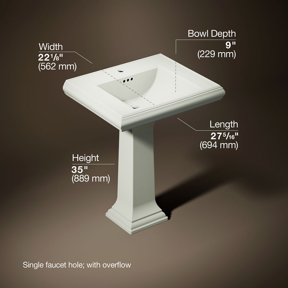 3/4 view of product with dimensions