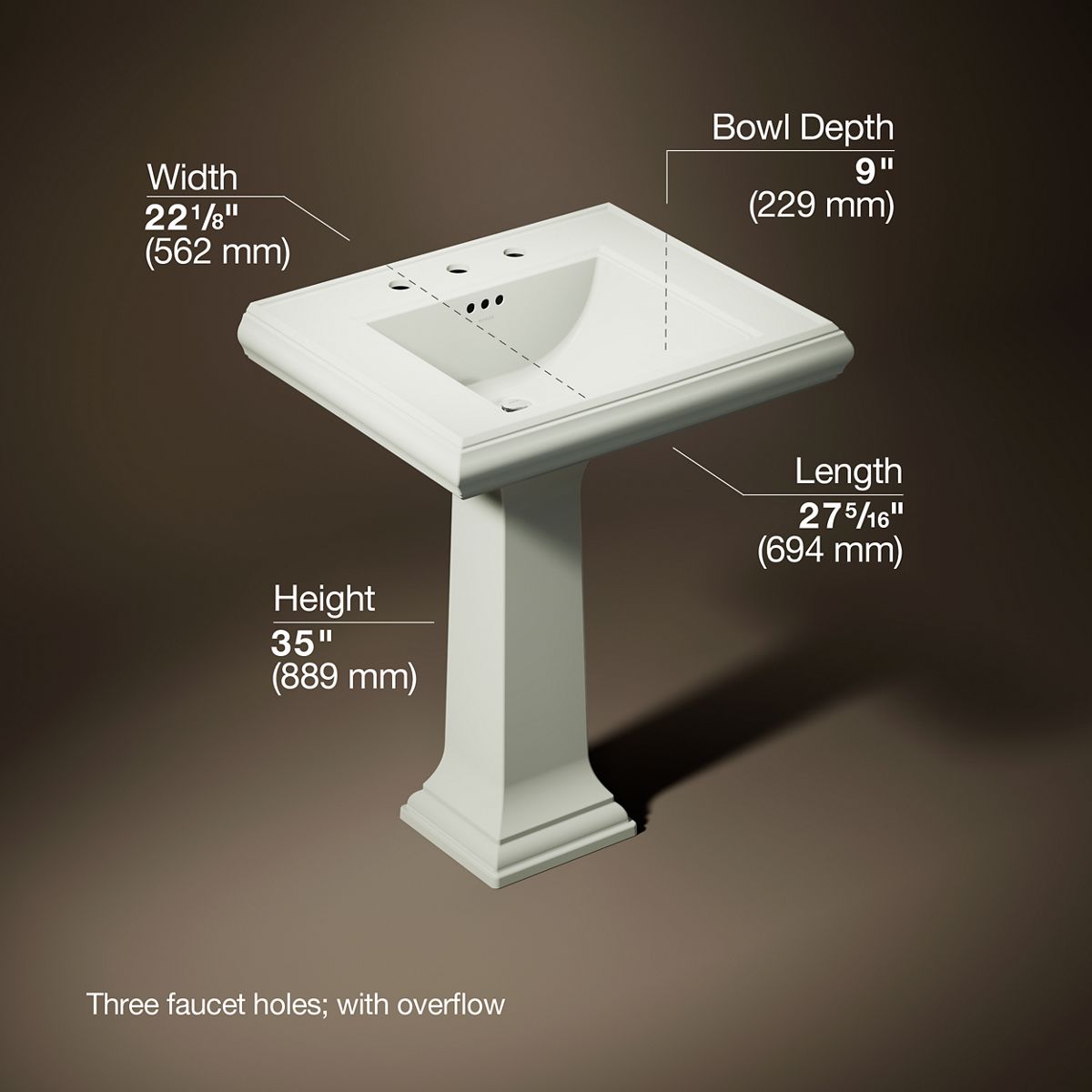 3/4 view of product with dimensions