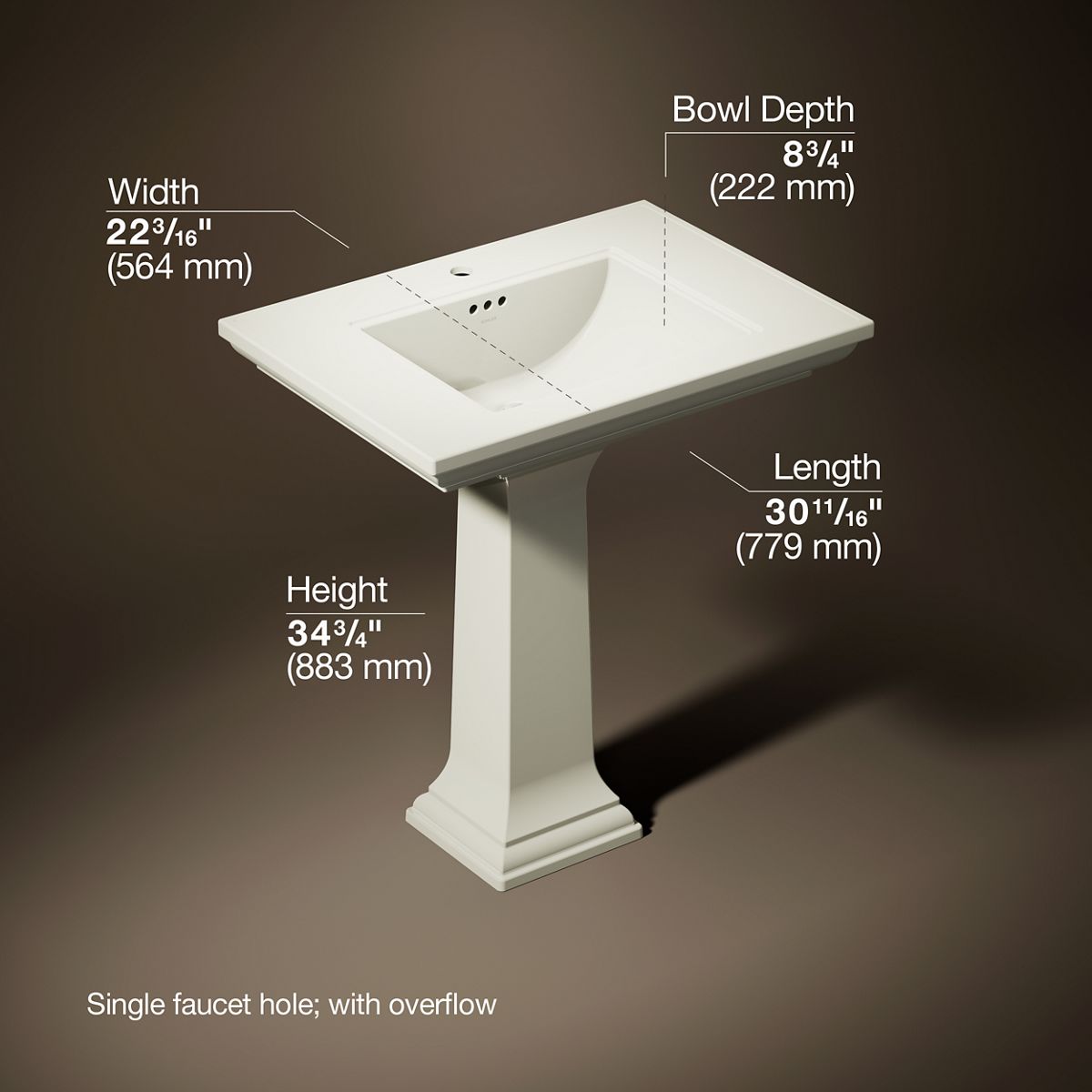 3/4 view of product with dimensions