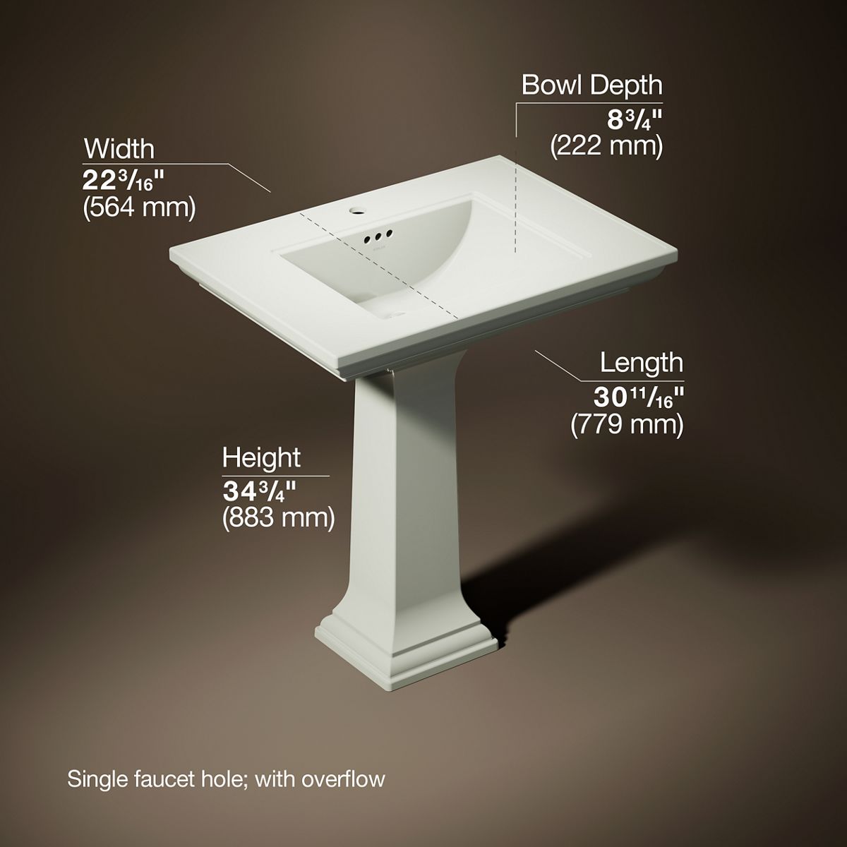 3/4 view of product with dimensions