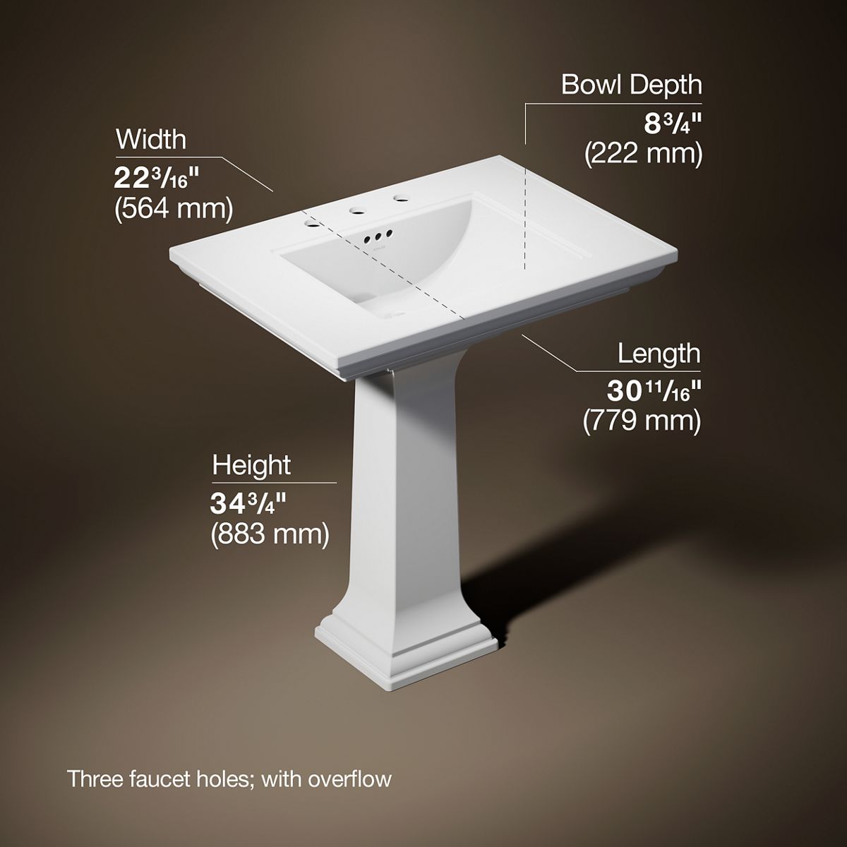 3/4 view of product with dimensions