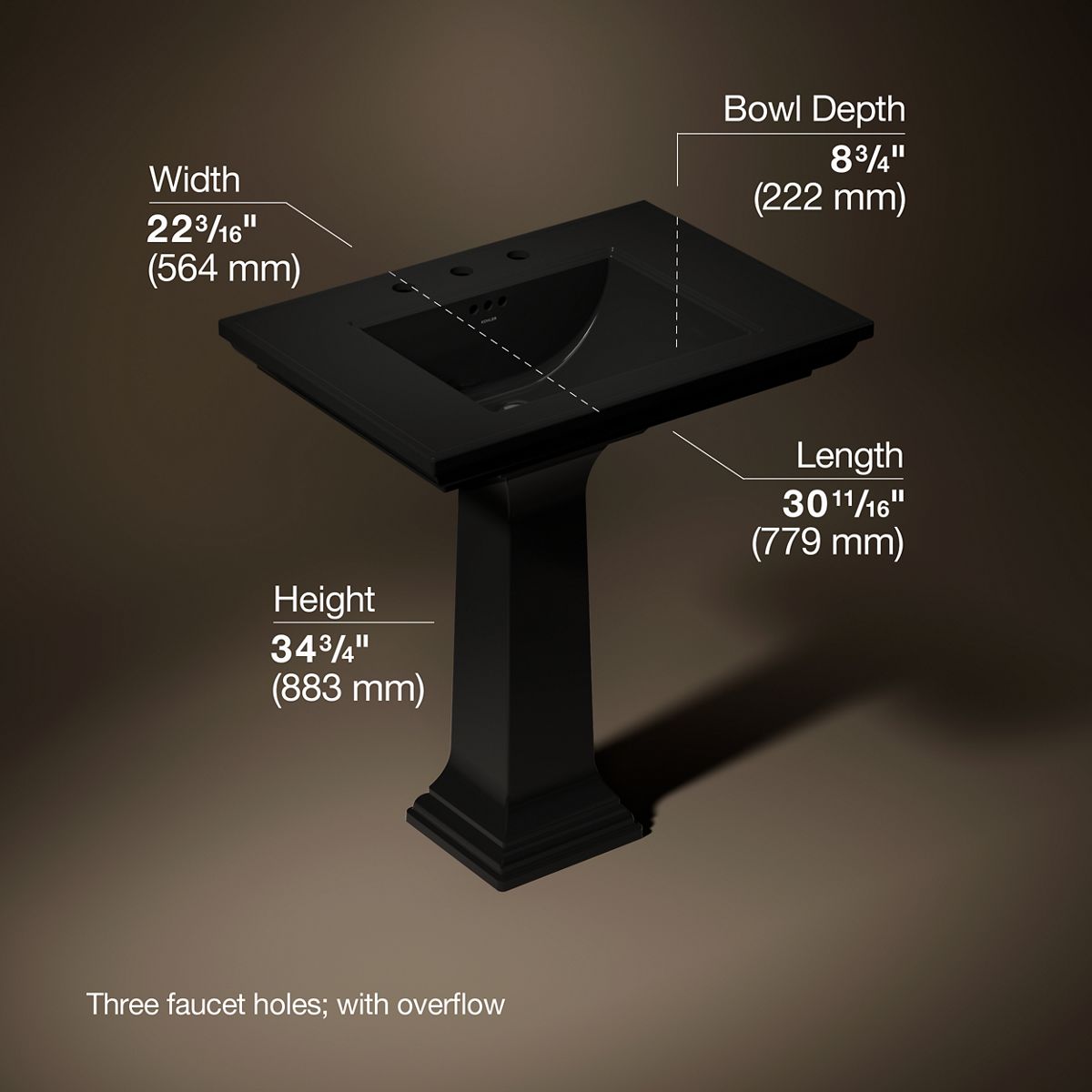 3/4 view of product with dimensions
